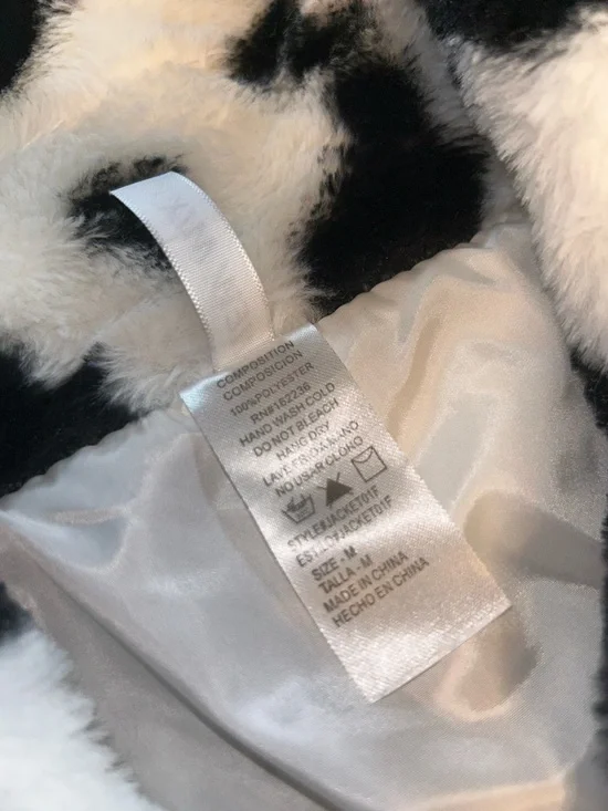 Women’s Black & White Faux Fur Cow Print Jacket - Picture 7 of 9